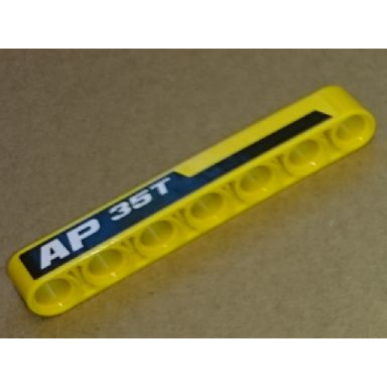 Technic, Liftarm 1 x 7 Thick with 'AP 35T' and Black and Yellow Stripes Pattern Model Right Side (Sticker) - Set 8264