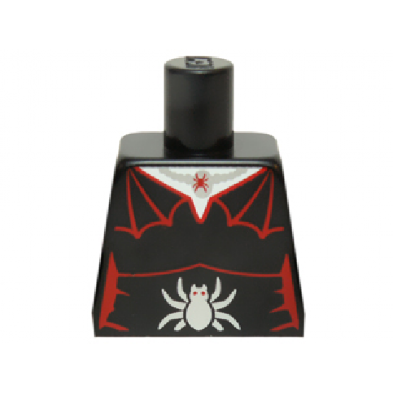 Torso Female Outline with Red Spider Web Trim, Necklace and Silver Spider Pattern