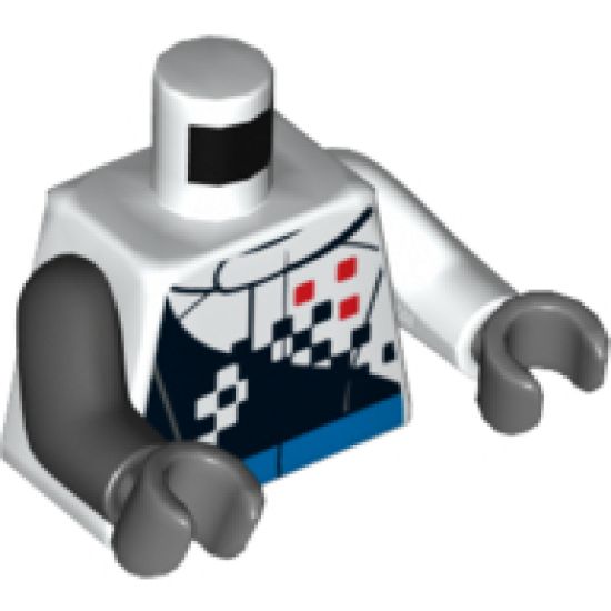 Torso Race Jacket with Checkered Pattern / White Arm Left / Black Arm Right / Dark Bluish Gray Hands