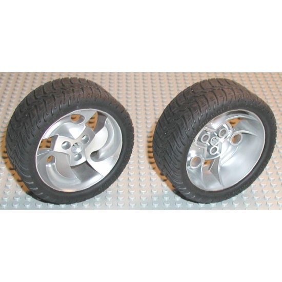 Wheel & Tire Assembly 81.6 x 34 ZR Three Spoke Swirl, with Black Tire 81.6 x 34 ZR Thin Sporty Tread (32197 / 32196)