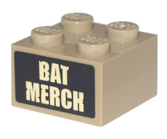 Brick 2 x 2 with Tan 'BAT MERCH' Pattern (Sticker) - Set 70840