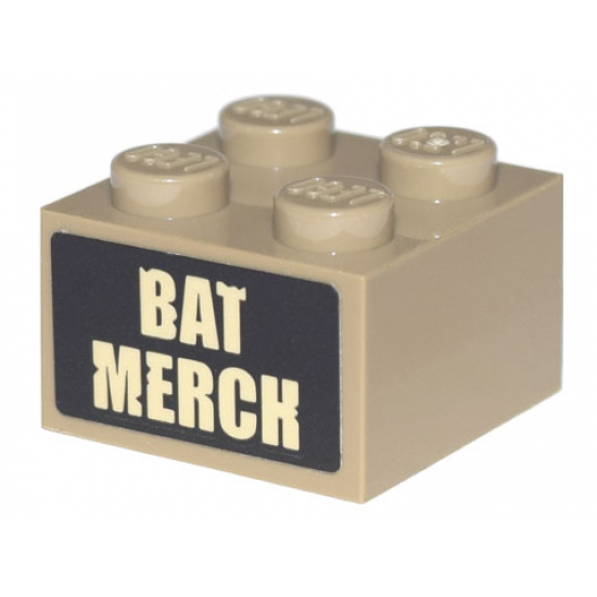 Brick 2 x 2 with Tan 'BAT MERCH' Pattern (Sticker) - Set 70840