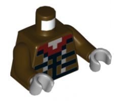 Torso Pixelated Dark Red Collar, Black Stripes and Silver Buttons Pattern / Dark Brown Arms / Light Bluish Gray Hands