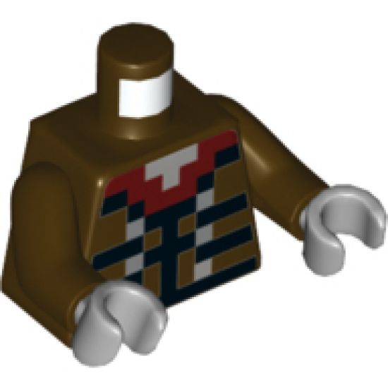 Torso Pixelated Dark Red Collar, Black Stripes and Silver Buttons Pattern / Dark Brown Arms / Light Bluish Gray Hands