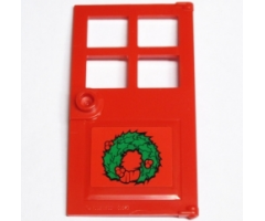 Door 1 x 4 x 6 with 4 Panes and Stud Handle with Green Christmas Wreath Pattern (Sticker) - Set 10229