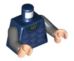 Torso Female Sweater with Dark Pink and Dark Turquoise Berries and Dark Bluish Gray Collar Pattern / Dark Bluish Gray Arms / Light Nougat Hands