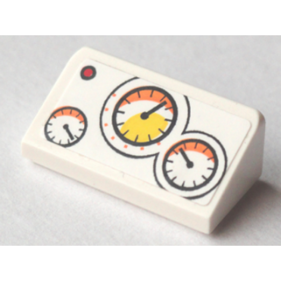 Slope 30 1 x 2 x 2/3 with Red Button and 3 Gauges Pattern (Sticker) - Set 60005