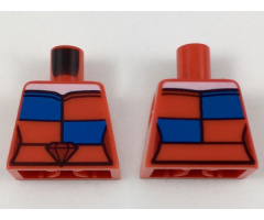 Torso Strapless Top with White Neck, Red and Blue Checkboard Panels, Ruby Belt Buckle Pattern