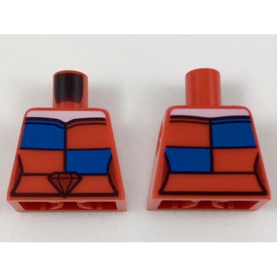 Torso Strapless Top with White Neck, Red and Blue Checkboard Panels, Ruby Belt Buckle Pattern