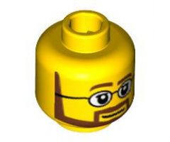 Minifigure, Head Beard Brown Angular with White Pupils and Glasses Pattern - Blocked Open Stud