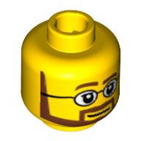 Minifigure, Head Beard Brown Angular with White Pupils and Glasses Pattern - Blocked Open Stud