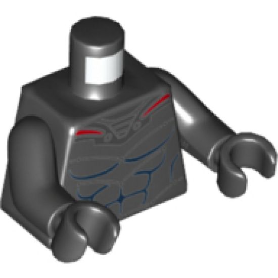 Torso Armor Silver and Red with Blue Muscles Pattern (Black Manta) / Black Arms / Black Hands