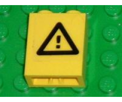 Brick 1 x 2 x 2 with Inside Axle Holder with Black Triangle and Exclamation Mark Pattern (Sticker) - Set 7775