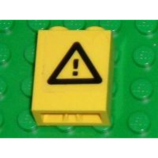 Brick 1 x 2 x 2 with Inside Axle Holder with Black Triangle and Exclamation Mark Pattern (Sticker) - Set 7775
