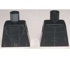 Torso Black Trench Coat with Black Shirt, Silver Buttons and Belt Pattern