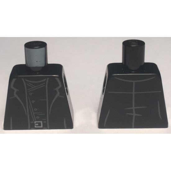 Torso Black Trench Coat with Black Shirt, Silver Buttons and Belt Pattern