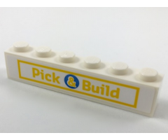 Brick 1 x 6 with Yellow 'Pick & Build' Sign Pattern (Sticker) - Set 40178