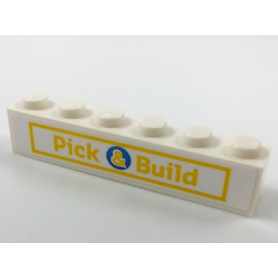 Brick 1 x 6 with Yellow 'Pick & Build' Sign Pattern (Sticker) - Set 40178