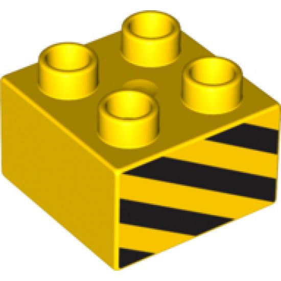 Duplo, Brick 2 x 2 with Black and Yellow Danger Stripes Pattern