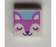 Tile 1 x 1 with Medium Lavender Dog Face with Dark Purple Closed Eyes, Nose, and Mouth Pattern