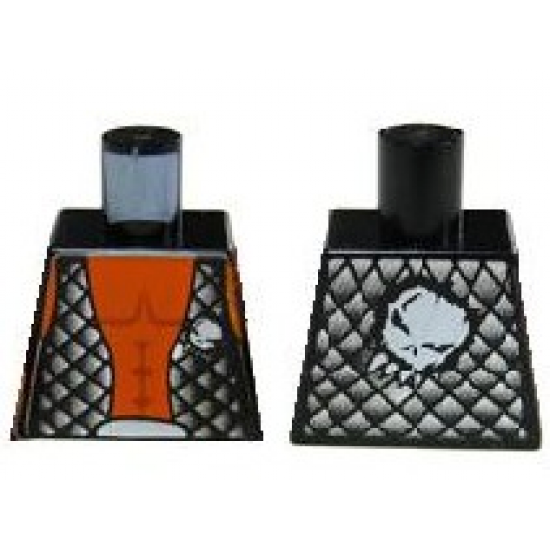 Torso Alien with Orange Skin and Black Open Vest with Alien Head on Front and Back Pattern