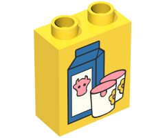 Duplo, Brick 1 x 2 x 2 with Milk Carton and Glasses Pattern