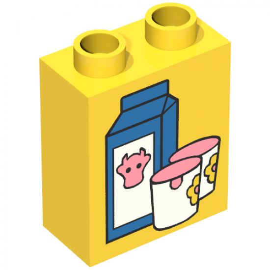 Duplo, Brick 1 x 2 x 2 with Milk Carton and Glasses Pattern