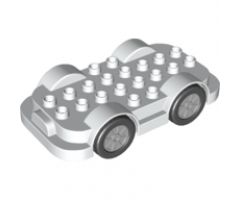 Duplo, Vehicle Car Base 4 x 8 with Four Black Wheels and Light Bluish Gray Hubs with Push & Go Motor