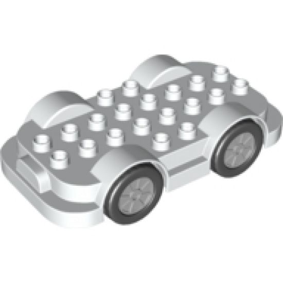 Duplo, Vehicle Car Base 4 x 8 with Four Black Wheels and Light Bluish Gray Hubs with Push & Go Motor