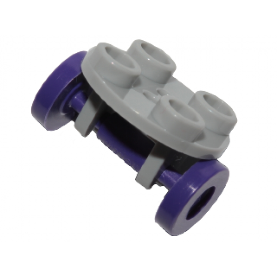 Plate, Round 2 x 2 Thin with Wheel Holder and Dark Purple Trolley Wheels (2655 / 2496)