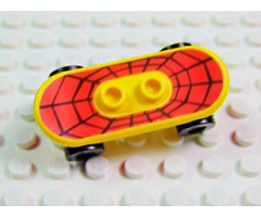 Minifigure, Utensil Skateboard with Trolley Wheel Holders with Web Pattern (Sticker) and Black Trolley Wheels (42511pb02 / 2496)