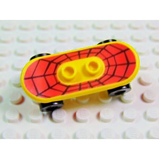 Minifigure, Utensil Skateboard with Trolley Wheel Holders with Web Pattern (Sticker) and Black Trolley Wheels (42511pb02 / 2496)