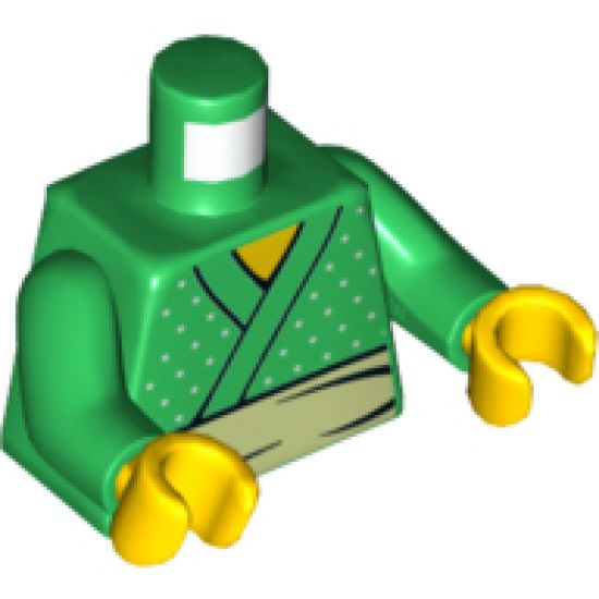 Torso Ninjago Kimono with White Belt and Dots Pattern / Green Arms / Yellow Hands