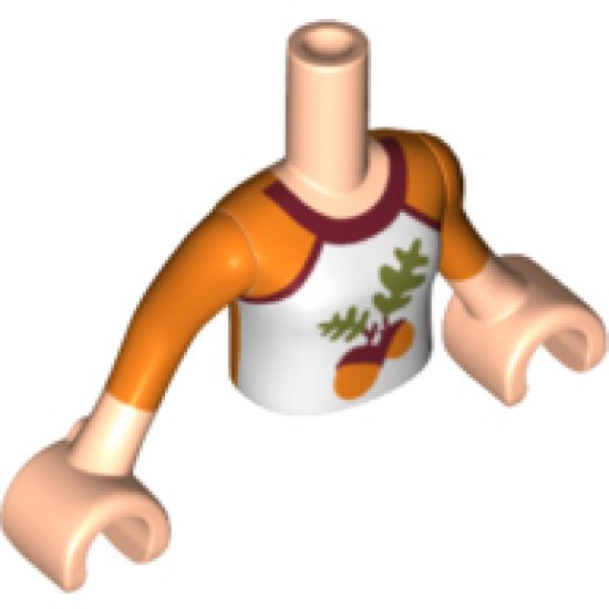 Mini Doll, Torso Friends Girl Orange Shirt with White Front and Acorns with Leaves Pattern, Light Nougat Arms with Hands with Orange Sleeves