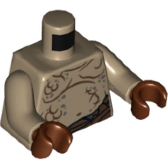 Torso Bare Chest with Body Lines and Waistband Pattern / Dark Tan Arms / Reddish Brown Hands