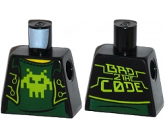 Torso Open Jacket over Dark Green Shirt with Lime Pixelated Alien Pattern