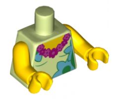 Torso Female, Dark Pink and Magenta Lei, Medium Azure and Bright Green Flowers Pattern / Yellow Arms / Yellow Hands