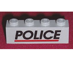 Brick 1 x 4 with Black 'POLICE' Red Line Pattern (Sticker) - Set 6598