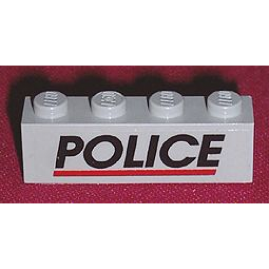 Brick 1 x 4 with Black 'POLICE' Red Line Pattern (Sticker) - Set 6598