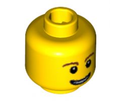 Minifigure, Head Brown Eyebrows, Thin Grin with Teeth, Black Eyes with White Pupils Pattern - Blocked Open Stud