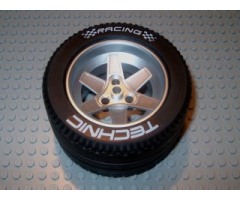 Wheel & Tire Assembly 62mm D. x 46mm Technic Racing Large, with Black Tire Technic Racing Large with 'Technic Racing' White Pattern (22969 / 32296pb01)