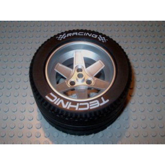 Wheel & Tire Assembly 62mm D. x 46mm Technic Racing Large, with Black Tire Technic Racing Large with 'Technic Racing' White Pattern (22969 / 32296pb01)