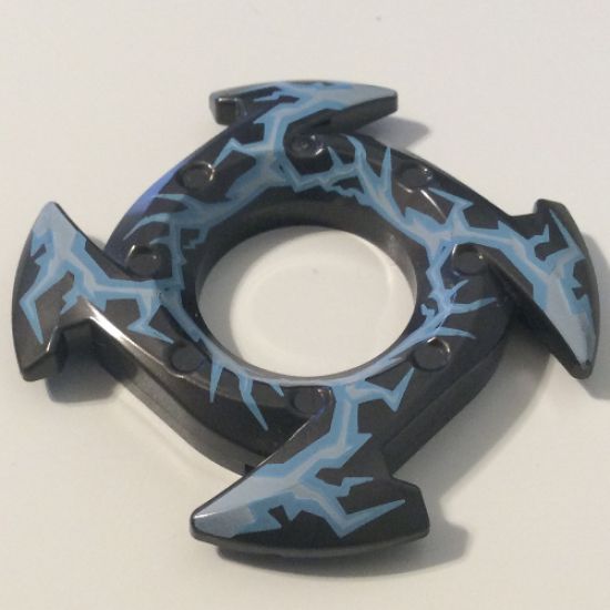 Ring 4 x 4 with 2 x 2 Hole and 4 Arrow Ends with Medium Blue and White Lightning Pattern (Ninjago Spinner Crown)