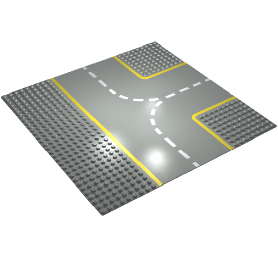 Baseplate, Road 32 x 32 9-Stud T Intersection with Yellow Lines Pattern
