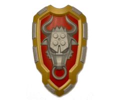 Large Figure Part Shield, 2 x 2 Brick Relief, Bull with Red and Metallic Gold Pattern