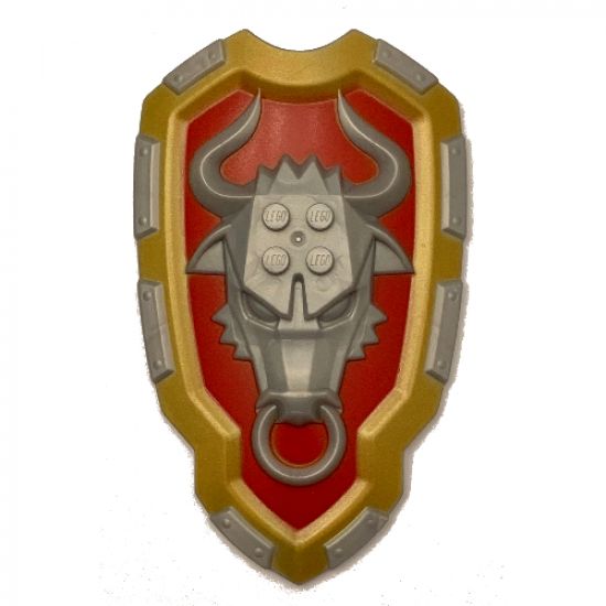 Large Figure Part Shield, 2 x 2 Brick Relief, Bull with Red and Metallic Gold Pattern