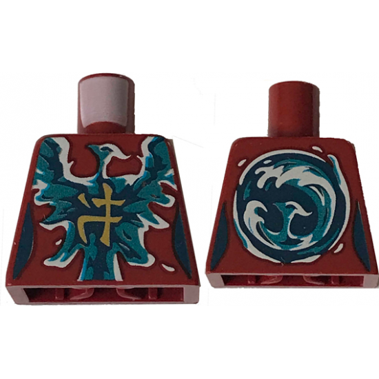 Torso Ninjago Female Dark Blue and Dark Azure Electric Phoenix and Yellow Ninjago Logogram 'Water' Pattern