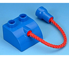 Duplo, Brick 2 x 2 with Curved Top and Hole Connector with Rope Long