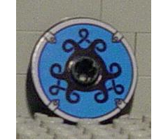 Technic, Disk 3 x 3 with Viking Shield Black Curly / Blue Pattern (Sticker)