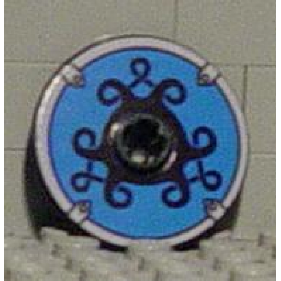 Technic, Disk 3 x 3 with Viking Shield Black Curly / Blue Pattern (Sticker)